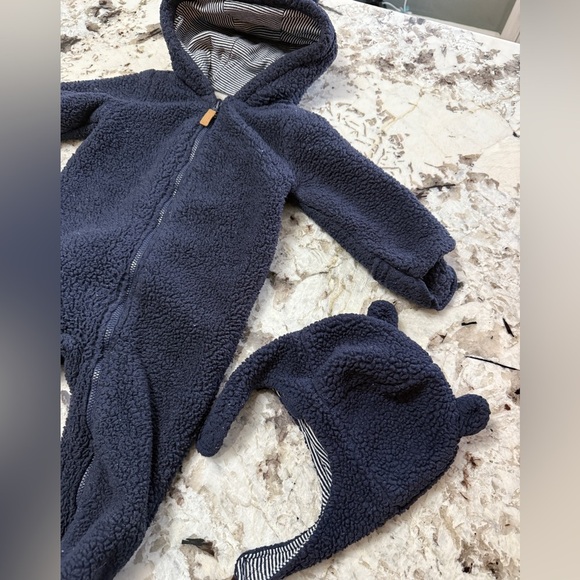 Carter's Navy Fleece Bear One Piece with Hat and Mittens 9m - Picture 2 of 8